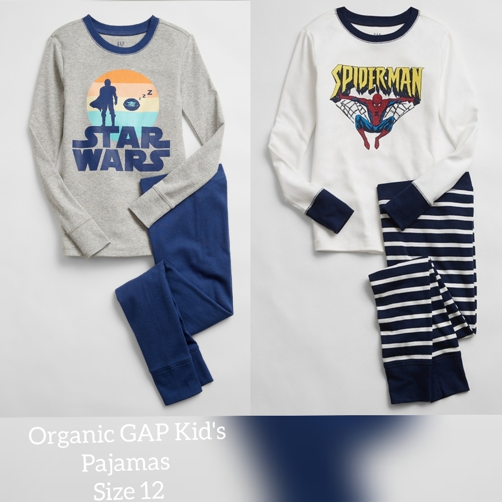 2 Set of Organic PJs GAP Kid's, Star Wars and Spider-Man, size 12